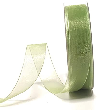 s.dekoda Schleifenband 50m x 25mm Schilfgrün - Grün Organza Chiffon Geschenkband Organzaband [1350-109]