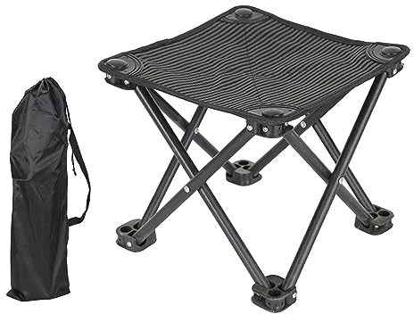 Amagogo Klappbarer Campinghocker, kleiner Stuhl, Sitz, verschleißfest, zusammenklappbarer Hocker, Klapphocker für draußen, Strand, Picknick, Rucksackreisen, , Schwarz mit Tasche