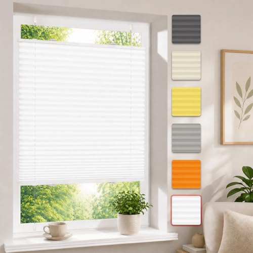 Plissee ohne Bohren Weiß 85x110cm Plissee Klemmfix Version Plisseerollo Sichtschutz und Sonnenschutz Blickdicht Easyfix lichtdurchlässig Rollo für Fenster & Tür