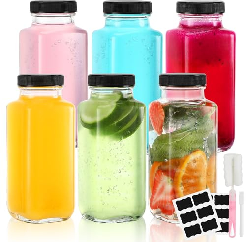 Rubessia 6 Bottigliette di Vetro Piccole con Chiusura,Bottiglia Vuota in Vetro da 250ml,Bottigliette per Liquori con Etichette,Penne e Pennelli in Spugna,Mini Bottiglie Alcolici (500ml)