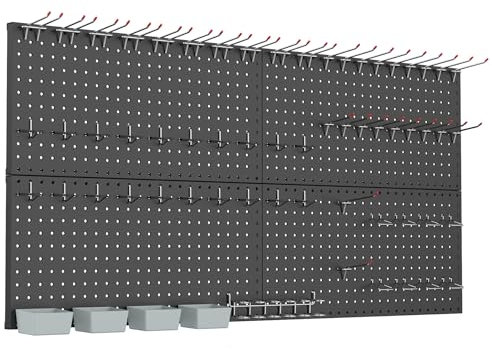 WALMANN Metal Pegboard Kit with Accessories for Wall Garage Tools Pegboard Storage System for Garage, Workbench, Shed Modular Peg Board Organizer Board with Hooks(Black), US-TNDK29S97BWN