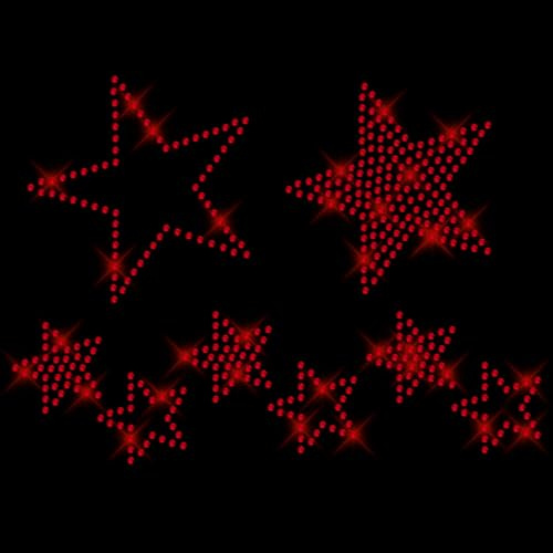 Glitzerdeals Bügelbild Strass 8 Sterne rot Strassmotiv zum Aufbügeln, ca. 190 x 140 mm
