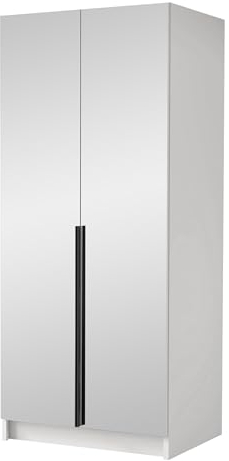 Mirjan24 Kleiderschrank mit Spiegeltüren, Einlegeböden und Kleiderstange Borton III, Vielseitiger Drehtürenschrank, Elegantes klein 2-türig Kleiderschrank (Weiß/Weiß + Schwarz)