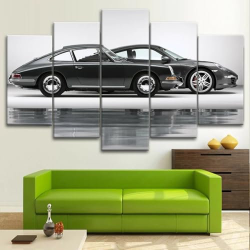 LMPLUS Porsch 911 Coupe Schwarzes Auto leinwandbilder wohnzimmer 5 Stück Leinwand Bilder Bild Auf Leinwand Wandbild Kunstdruck 5 Teilige Leinwandbilder wandbilder schlafzimmer Wanddekoration