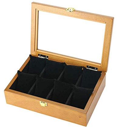 KXQYIKYI Box mit 8 Fächern, Halter mit Glasdeckel, Etui mit abnehmbarem Kissen, Samtfutter, Metallverschluss, Premium-Uhrendisplay, Kunstleder (Farbe: E)