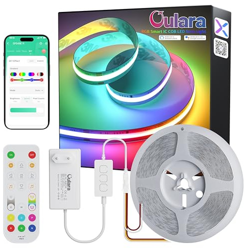 OULARA RGB COB LED Streifen 10M Smart IC,24V Farbwechselnd Adressierbar RGB LED Strip mit Musik Modus,Flexible LED Band Smart mit Alexa/Google/APP für Party Dekoration