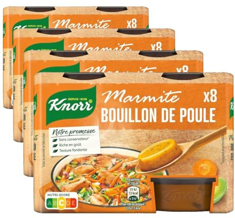 Knorr Marmite Bouillon de Poule, Riche en goût, Texture fondante, Idéal pour les poêlées et les soupes, 8 capsules (Lot de 4)