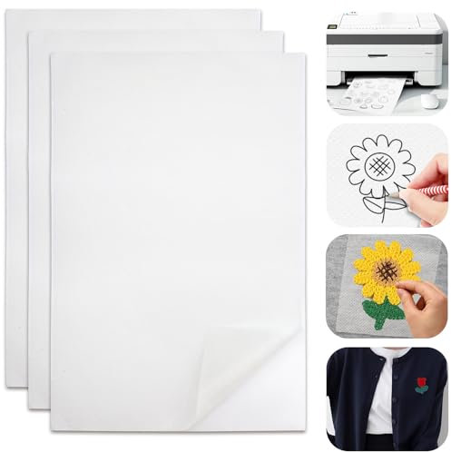 3 Stück 30 x 20 cm Stickvlies Wasserlöslich, Wasserlösliches Stickvlies, Wasselöslich Selbstklebendes Stickvlies, Wasserlösliches Stickpapier, Stickvlies Selbstklebend，Druckbar oder DIY (3 Blätter)