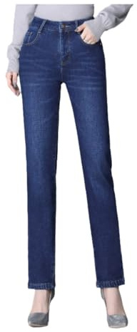 Lazutom Pantalon en jean à jambe droite doublé en polaire pour femme - Taille haute - Ajustement stretch - Grandes tailles - Denim épais et chaud pour l'automne et l'hiver, bleu foncé, 40