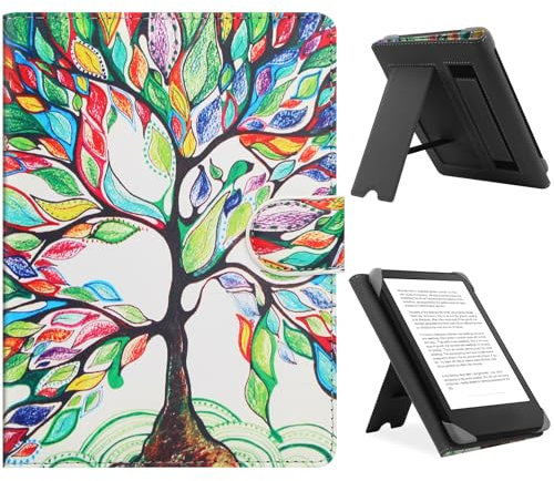 HoYiXi Universal Hülle für 6.8'',7“ ebook Readers,Kompatibel Kindle Paperwhite 2024-2019/Kobo Clara HD/Kobo Clara 2E Leder Stand Schutzhülle für 6-6.8'' Pocketbook/Tolino/Sony eReader,Baum.