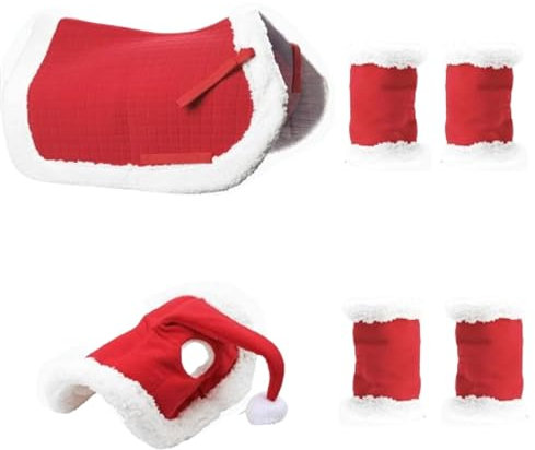 Weihnachtspferd Tack – Fleece-Pferdebeinwickel, Nikolausmütze, Schabracke, weiches Urlaubs-Weihnachtspferd-Kostüm, multifunktionales Urlaubspferd-Kostüm für den Urlaub, Weihnachtsbedarf