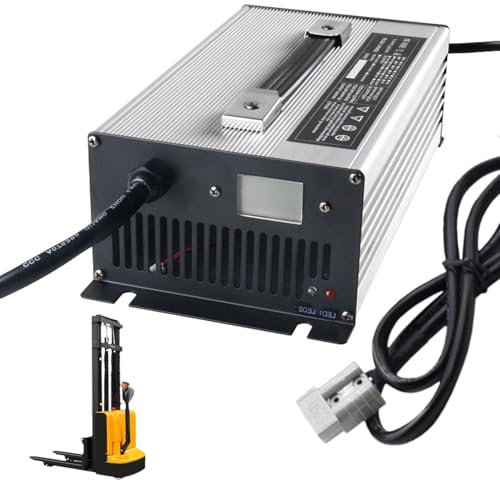 WLEJSL 12V45A, 24V40A, 36V30A, 48V25A, 60V20A Gabelstapler Batterieladegerät 50A Anderson Stecker Hochleistungs Blei Säure Batterieladegeräte Erhaltungsladung mit LCD Display,A,48V25A