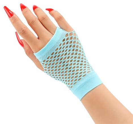 JekyTMP 2 Paar Fingerlose Netzhandschuhe Damen Fischnetz Handschuhe Fishnet Gloves Spitzenhandschuhe Mode Opernhandschuhen Netzärmel Rock Handschuhe Netz Armstulpen für Hochzeiten Opern (Zartblau)