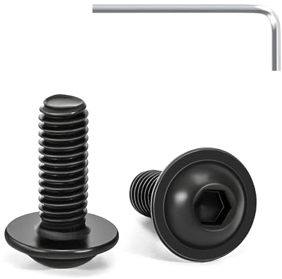 Tunejoy 20 Pièces Vis à Tête Bombée avec Bride M6 x 16 mm Noir Vis à Six Pans Creux en Acier Inoxydable A2 V2A Boulons à Tête Hexagonale avec Clé Allen Filetage Complet