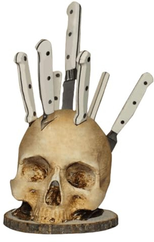Fiorky Support de rangement en forme de tête de mort pour couteaux de cuisine en résine, support créatif pour couper des fruits, support gothique pour décoration d'intérieur, nouveauté pour Halloween