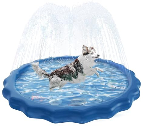 Wassermatte für Hunde, XiXiRan Splash Pad, Wasserspielmatte mit Sprinkler, Wassersprinkler Outdoor, Sprinkler Pad Non-Slip, Hundepools, Wasserspritzmatte für Hunde (blu-Brief, L-100cm)