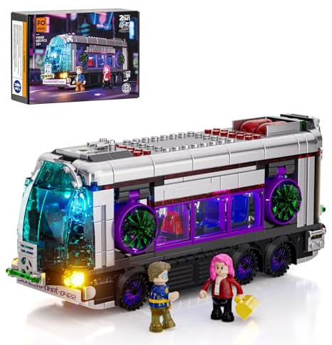 FUNWHOLE Set de Blocs de Construction Bus Futuriste Éclairé Cyberpunk – Véhicule 2-en-1 LED, 605 Pièces pour Fans de Science-Fiction et Adultes, Parfait pour l’Affichage Cyberpunk