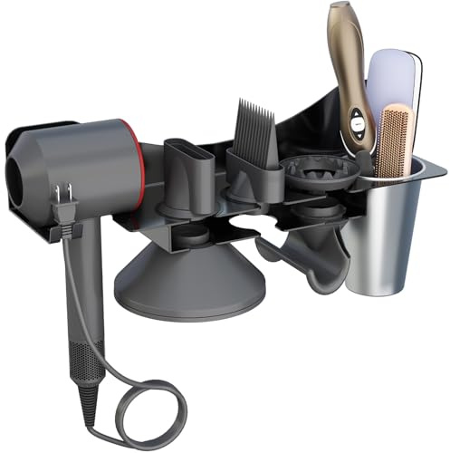 Lifewit Wall Mounted Hair Dryer Holder for Dyson, Large, Black | Metal hair dryer stand, wall holder, hair tools organiser with accessory storage for bathrooms, salons, Dyson, 40 x 10 cm