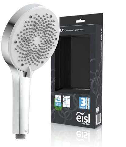 EISL STILO DX7070 Pommeau de douche réglable sur 3 positions avec joint d'économie d'eau Raccord universel de tuyau de douche Blanc/chromé