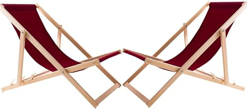 WOODOK Sedia a sdraio pieghevole – Lettino da giardino pieghevole fino a 120 kg, in legno di faggio senza braccioli (2 X vino rosso)