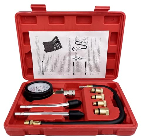 TERRARIDE Testeur Compression, Moteurs Testeur de Compression, 0-21 Bar, 0-300 Psi avec 4 Adaptateurs M10 M12 M14 M18, Kit D'outils de Manomètre avec Boîtier Plastique pour Moteurs Essence et Diesel