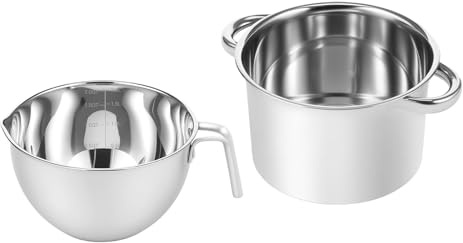 Double Boiler Pot Set Chocolate Melter Stainless Steel Mixing Bowl with Handles for Butter Soap Kitchen 2.8L & 2L Capacity
