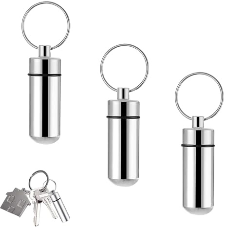 Lot de 3 boîtes à pilules porte-clés, boîte à pilules, porte-clés, boîte à comprimés pour les déplacements, capsules Sos, pour enfants, pour l'extérieur, les voyages, le camping (argenté)