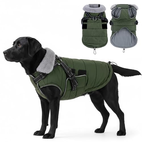 ASENKU Vattentät vinterhundkappa, kappa för små hundar med sele, reflekterande vind- och varm hundjacka, för små, medelstora och stora hundar, 2XL