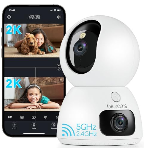 blurams Indoor Camera, 2K Dual-Lens Pet Camera, Dog Cameras with 360° Coverage, One-Touch Call, IR&Colour Night Vision, Cloud/Local Storage, 5GHz/2.4GHz Wi-Fi
