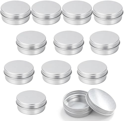 Wanheart 12 Stück Runde Aluminium Döschen – 5g/10g Leere Cremedosen mit Schraubdeckel, Kosmetikdosen für Lippenbalsam, Salben, Minikerzen, Proben, DIY Aufbewahrung, Reisebehälter Silber (10ml)
