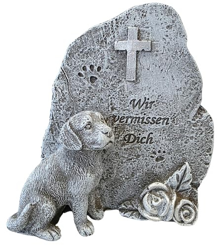 Logbuch-Verlag Minnessten hund grå Vi saknar dig – gravsten djurgrav sorgsdekoration för hundar av polyharts, väderbeständig 11 x 10 cm