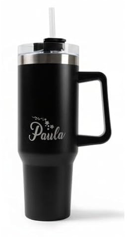 TOCAREGALAR Vaso Térmico Personalizable con Asa, 1180 ml, Acero Inoxidabel, Moderno, Negro o Beige (Negro)