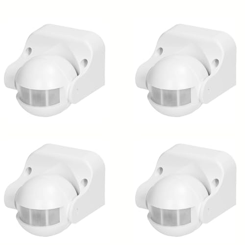 K2 STORE - Sensore di Movimento PIR con Crepuscolare a Infrarossi – Rilevatore 180° da Esterno per Faretti e Lampade, Colore Bianco 4 PEZZI