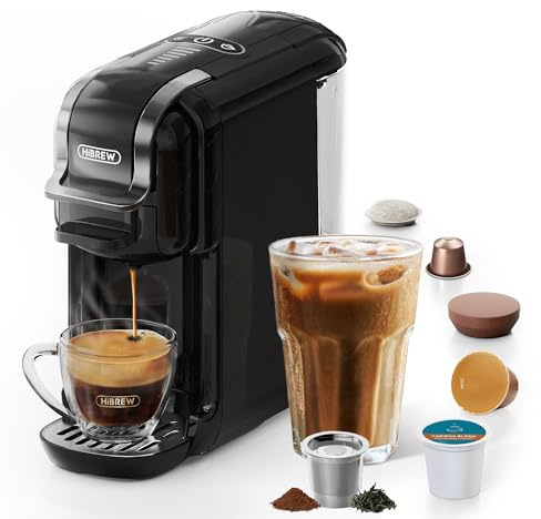 HIBREW H2B 5-in-1 Pods Coffee Maker, 19 Bar Espresso Machine for Pods, for Kcup*/Nes*/DG*/Espresso Powder, Makes iced coffee (Black)