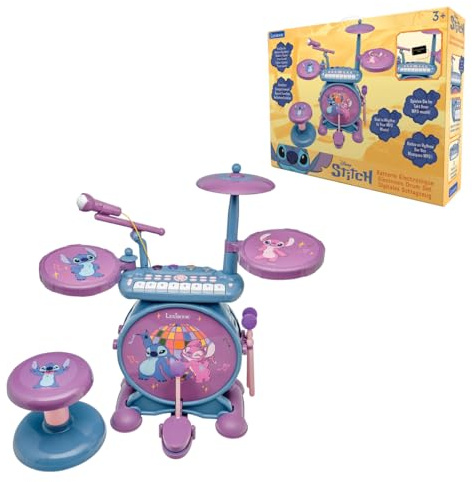 Lexibook, Batteria Elettronica Luminosa Completa con Tastiera, Piatti e Sgabello Stitch, Blu, K610DLXB