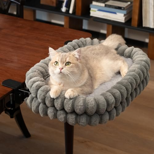 Cheerpals Katzenliege Schreibtisch & Tisch – Platzsparend Klappbar (Nach Unten) Katzenhängematte mit Metallgestell, 2-in-1 Winter & Sommer Wendedesign, Stabile Katzenbett Befestigung ohne Bohren