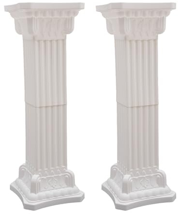Ueukpeea 2/4 Pcs Plastic White Wedding Party Roman Pillar, Stripes Roman Column Pedestal Artistic Roman Column Statue Party Flowerpot Holder Pillars for Decoration (2PCS 1703)
