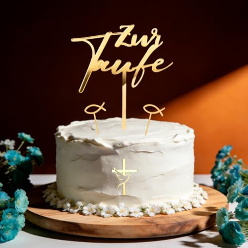 14 Stück Cake Topper Taufe Deko Gold Acryl - Tortendeko Taufe Junge Mädchen - Kuchen Deko Set mit Kreuz Taube Fisch - Wiederverwendbar