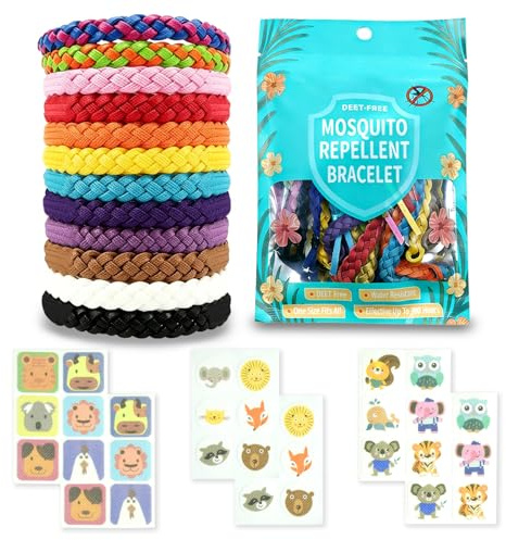 Mosquito Repellent Bracelet 12 Pcs Insect Repellent Bracelet with 36 Stickers Mosquito Bands Adjustable Leather Band Deet-Free Effective Protection Camping Accessories for All Ages