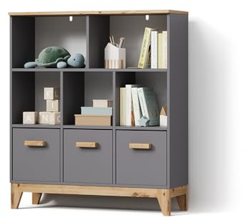 Livinity Kinderregal Mailo, Grau/Artisan, 98.4 x 113.4 cm | universelle Speicherlösung