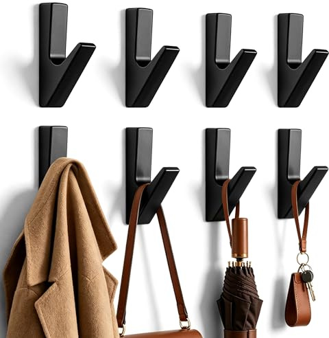 HOVIN 8 Stück Kleiderhaken, Garderobenhaken aus Aluminium | Kleiderhaken Wand zum Schrauben| für Schlafzimmer, Wohnzimmer und Badezimmer| Wandgarderobe für Jacken, Cap, Handtuch