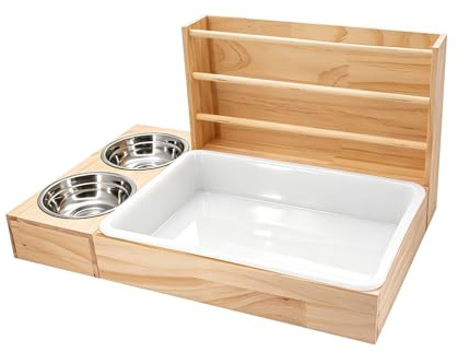 Holz Heimtier Set, Kaninchentoilette, Heuraufe für Kaninchen & Meerschweinchen, Holz Aufzuchtbox, Wachtelnest Hamsternest, Beobachtungskäfig für Kleintiere