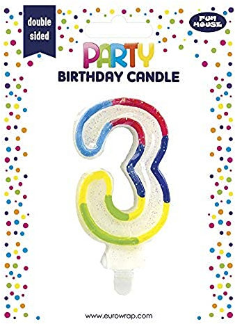 Clairefontaine 6828-3C - A Birthday Candle - Number 3 - Decoration For Cakes, Topper For Cakes, Birthdays Children And Adults