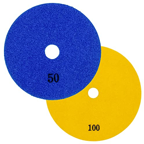 Diamant-Schleifpad Set trocken von EDW 125mm Körnung 50 100 Klettaufnahme für Naturstein Granit Feinsteinzeug Fliesen Keramik Kunststein Glas Marmor