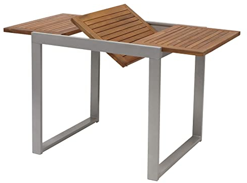 gartenmoebel-einkauf Balkon Ausziehtisch Naxos 80/120x70cm, Aluminium Silbergrau + Akazie braun geölt, witterungsbeständig
