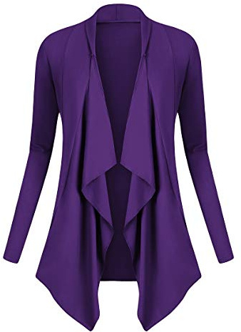 Urban GoCo Femmes Cardigan Drapé Ouverte Devant Manteau Manches Longues Ourlet Irrégulier Jaquette (M, Violet)