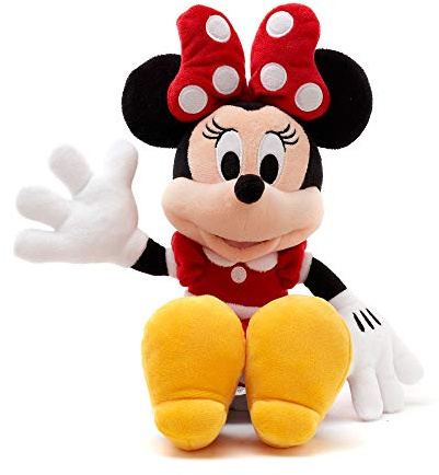 Disney Store: Peluche de Minnie Mouse, 33 cm, Personaje icónico de Peluche con Vestido y Lazo Rojos de Lunares, con Detalles Bordados, Adecuado para Todas Las Edades