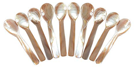 DUEBEL Set von 10 Rosa Perlmutt MOP Löffel für Kaviar Eier Serving (Rosa, 9x2.3cm)