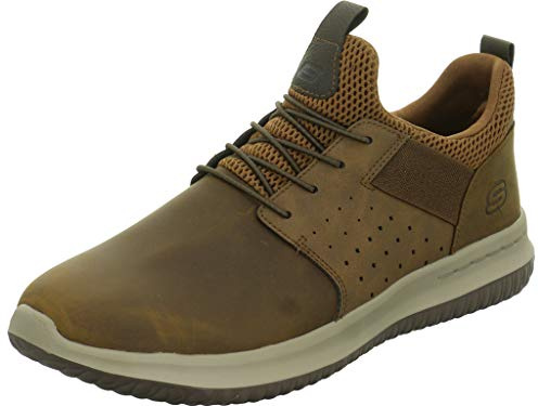 Skechers Men's Delson Axton Trainers, Dark Brown Leather, 6 UK