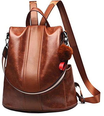 DEERWORD Mujer Bolsos Mochila Casual Bandolera Marca Mediano Antirrobo Italianos PU Cuero 6555 1 piezas Braun